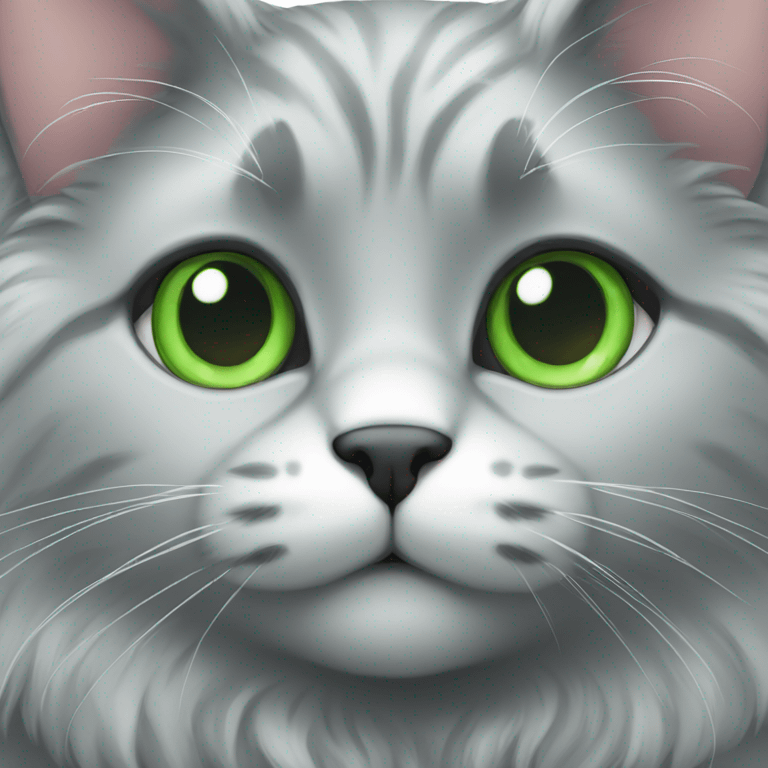 Green eyed fluffy grey cat emoji