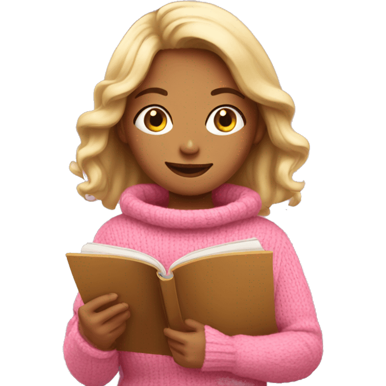 Girl reading wearing cozy pink sweater  emoji