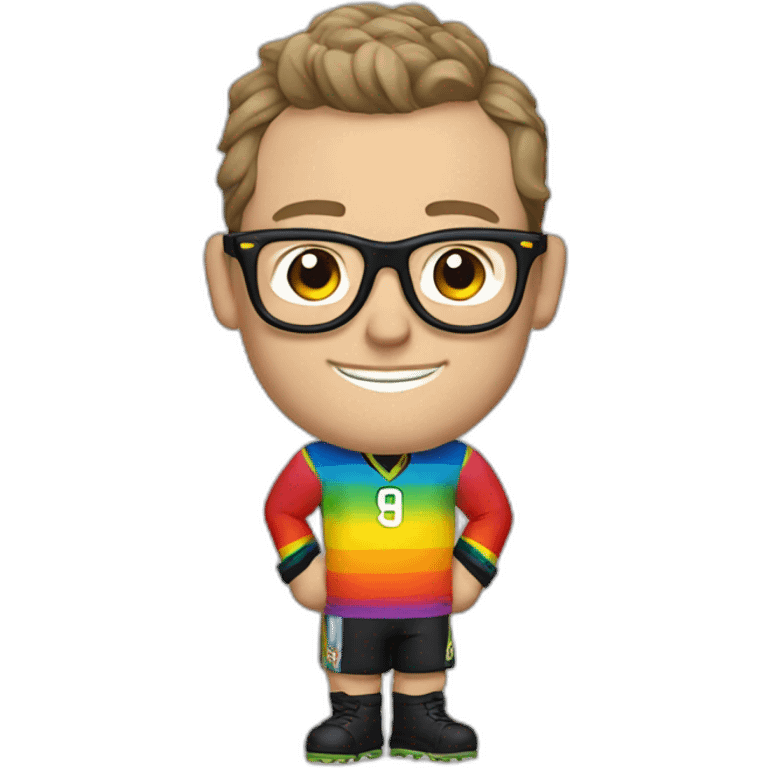 Jonathan Toews wearing glasses and rainbow clothes emoji