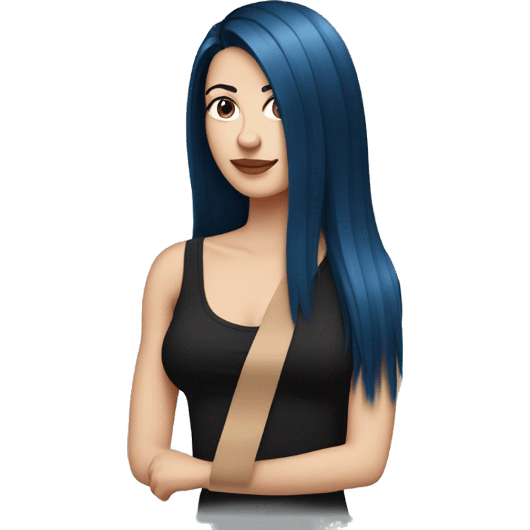 white girl with long straight dark blue hair wearing black tank top emoji