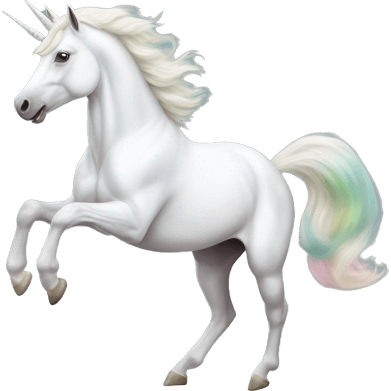 Fullbody realistic four-legged White unicorn with pastel color mane galloping emoji