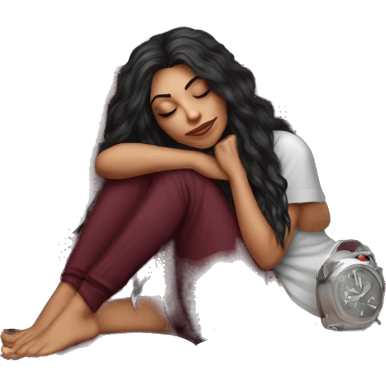 Beautiful tattooed burgundy long haired woman napping on sofa emoji