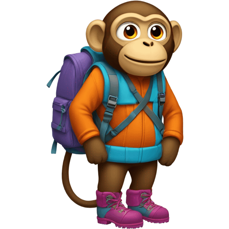 Monkey with winter boots and a backpack emoji