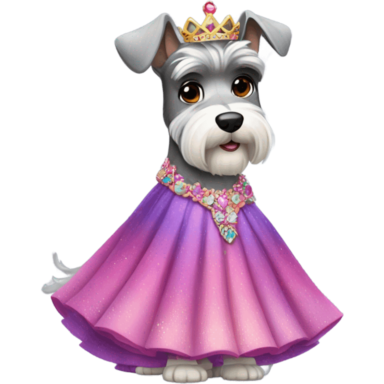 Schnauzer wearing a princess dress matching her owner Elisa emoji