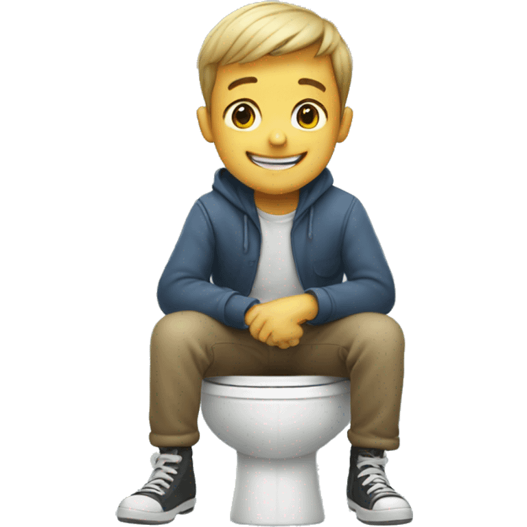 Smiling boy sitting on toliet emoji