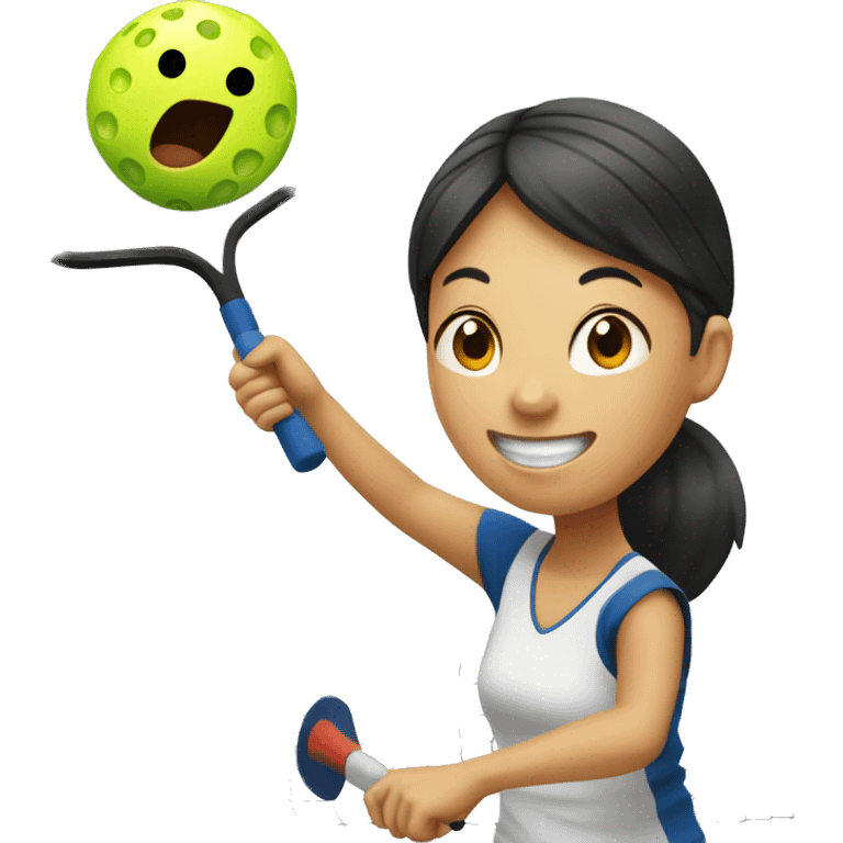 Asian girl is playing pickleball emoji