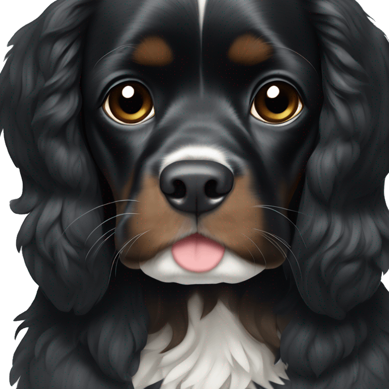 Small completely black king spaniel with black fur on face and white stripe on chest emoji