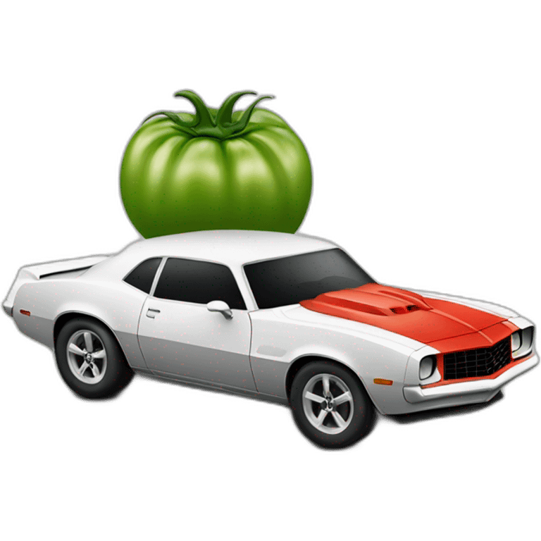 tomato headed man with emo hair driving a camaro emoji