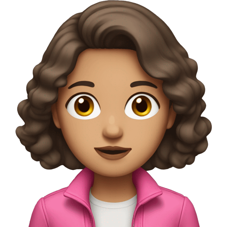 brunette with brown eyes in a pink jacket emoji