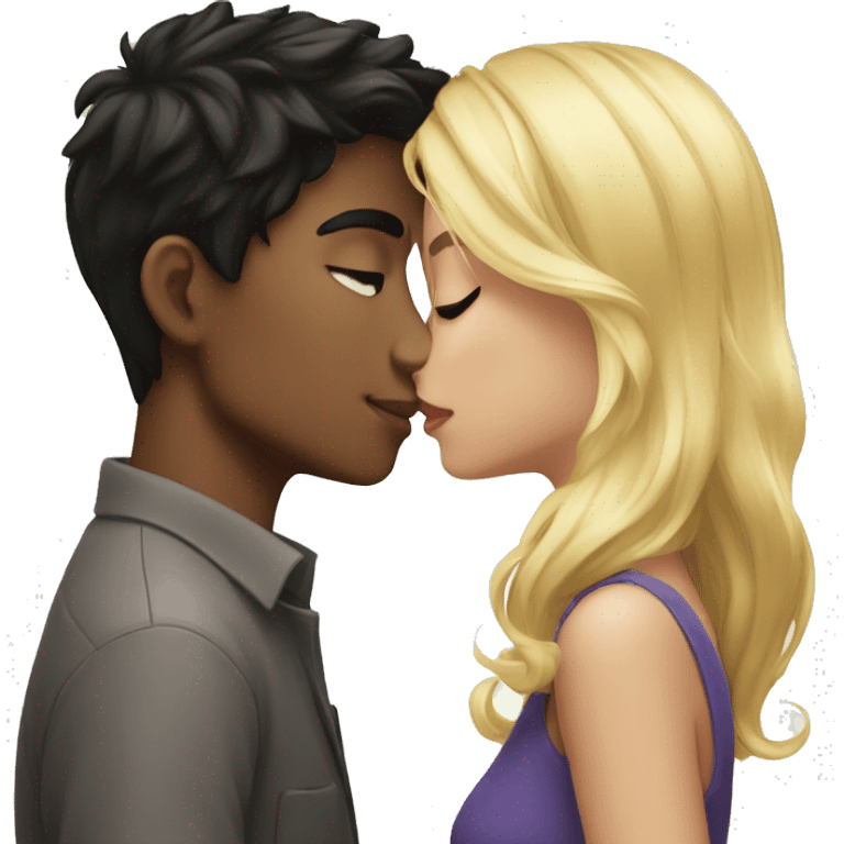 Smart black hair boy kissing blonde beautiful girl emoji