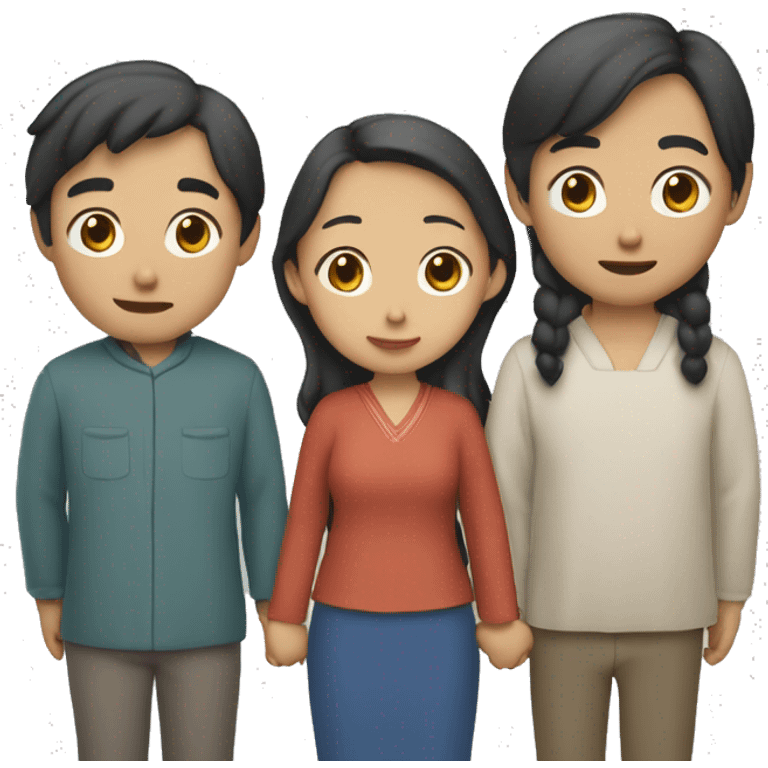 The image of three Asians standing side by side and holding each other's hands while looking at the front emoji