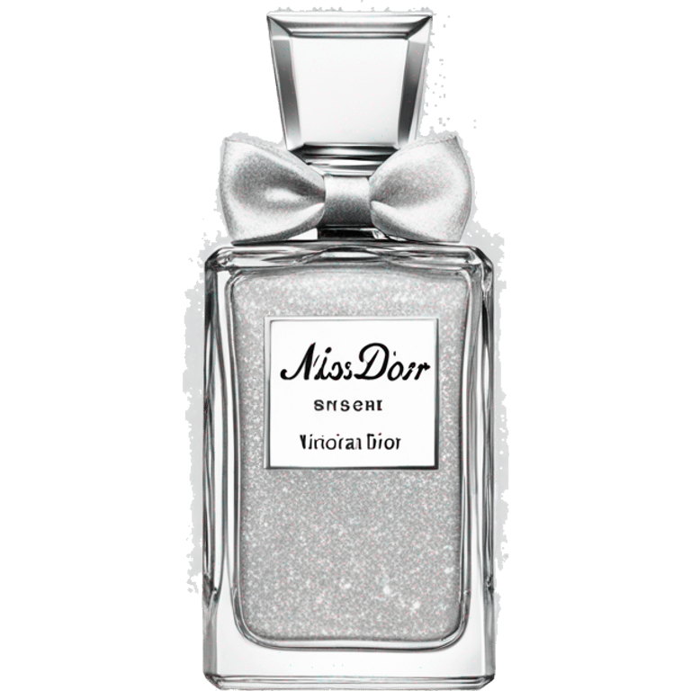 Miss Dior perfume with Victoria secret logo in a white bottle but light grey glitter  emoji