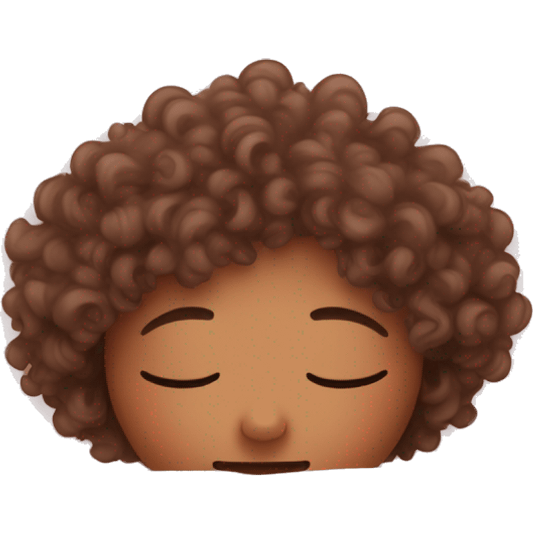 curly haired girl with skin sleeping in bed under light pink covers  emoji