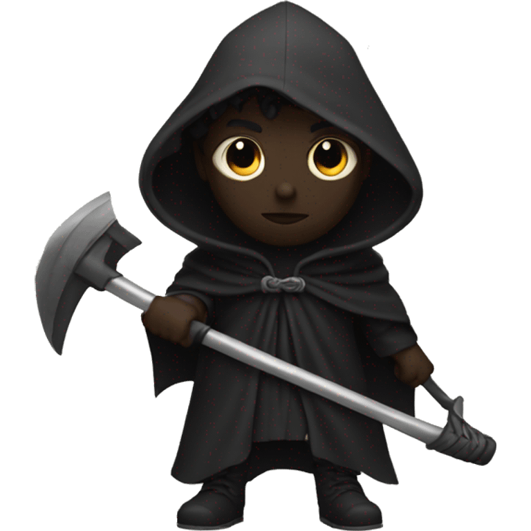 black figure with a hood and a scythe eyes spiral emoji