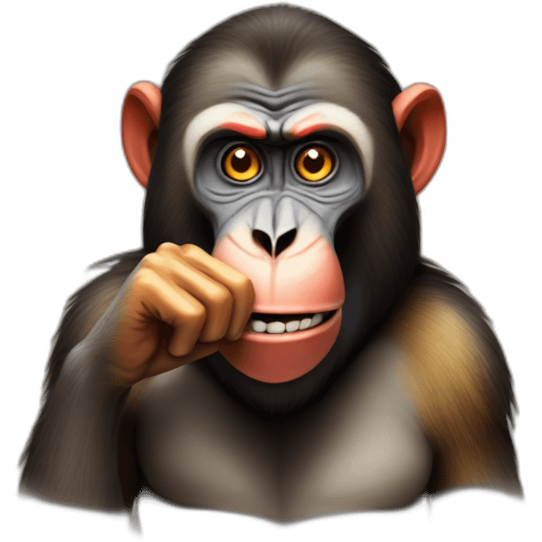 Funny Mandrill with a human look putting his index finger in his nose emoji