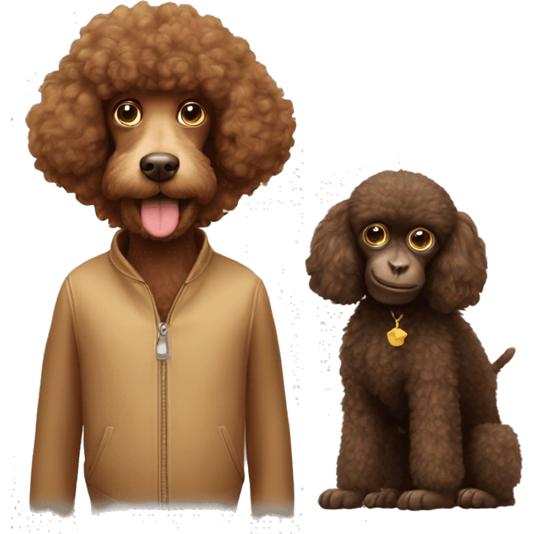 Brown poodle with a monkey emoji