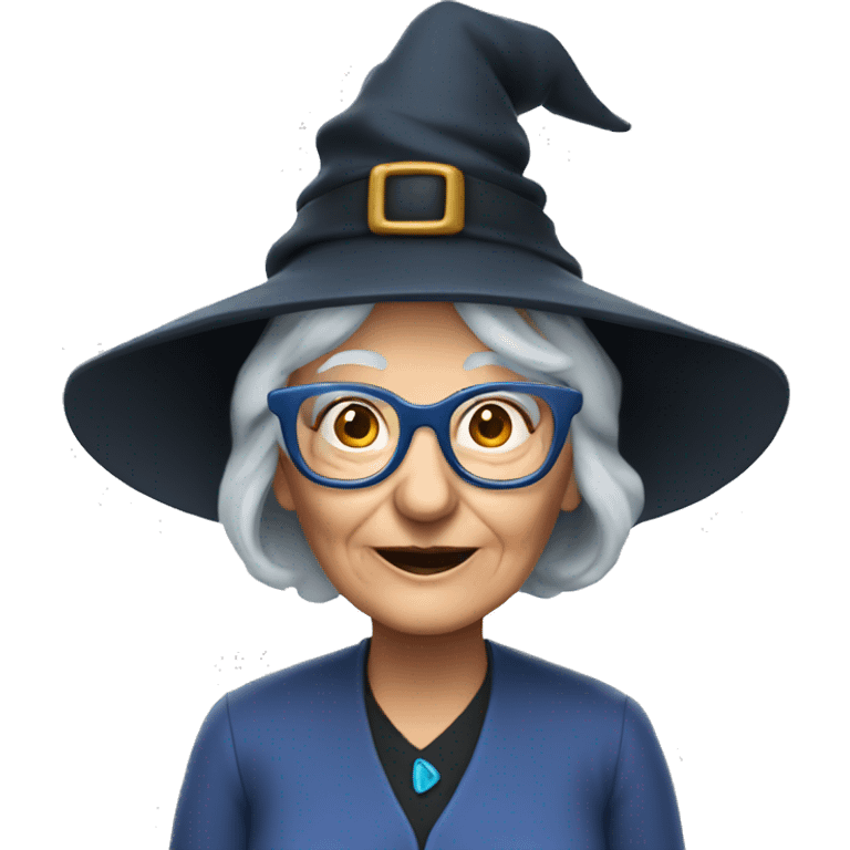 smart granny witch with glasses and blue hat  emoji