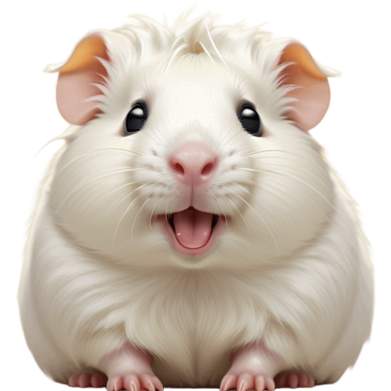 Cinematic Cute Yawning White Guinea Pig Portrait Emoji, Head tilted slightly with a dramatic, wide-open yawn, revealing a soft, downy white coat with tiny drooping ears, round dark eyes barely open in drowsy contentment, Simplified yet irresistibly adorable features, highly detailed, glowing with a soft, cozy glow, high shine, relaxed yet expressive, stylized with a touch of whimsy, bright and endearing, soft glowing outline, capturing the essence of a sleepy yet affectionate guinea pig, so drowsy it feels like it could stretch right out of the screen and curl up for a nap! emoji