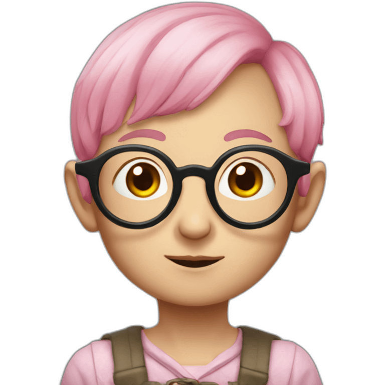 asian dobby house elf with pink hair and glasses emoji