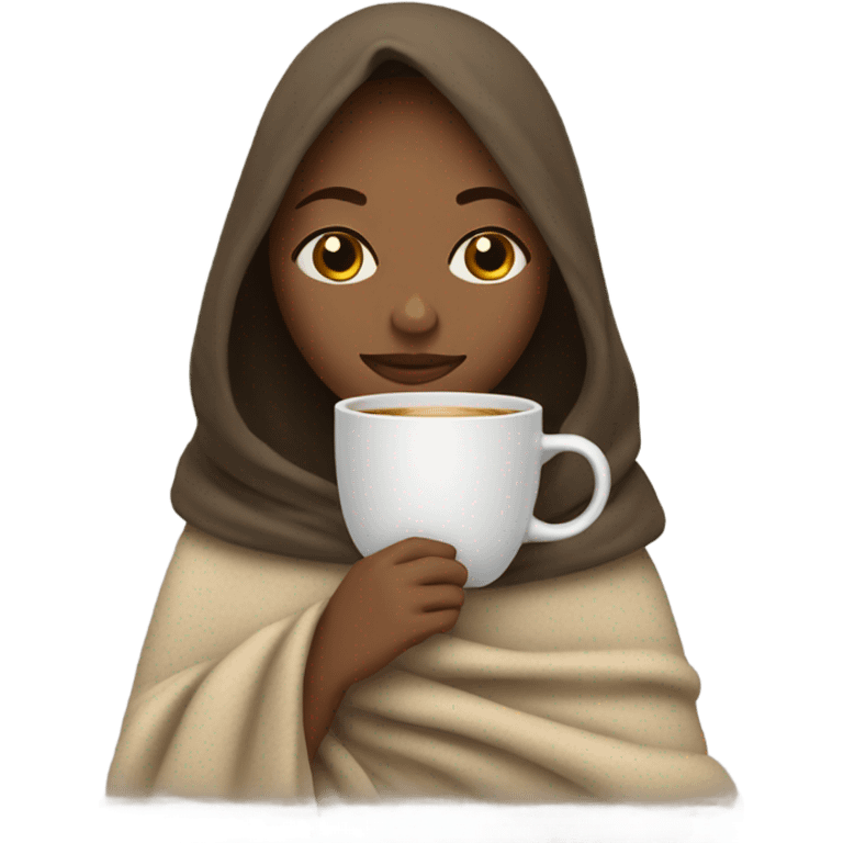 girl inside a blanket sipping coffee eyes closed emoji