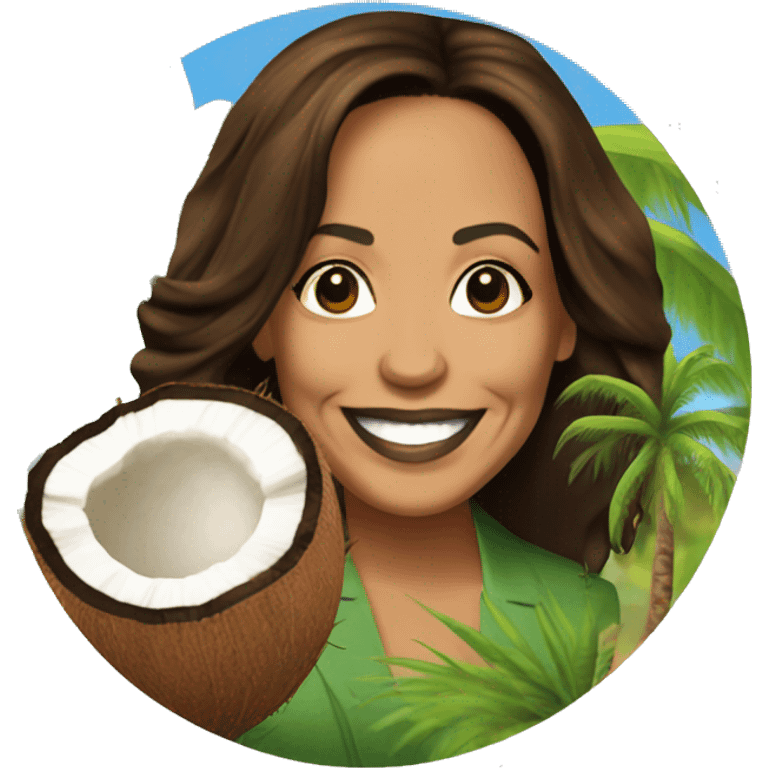 Kamala Harris next to a coconut tree emoji