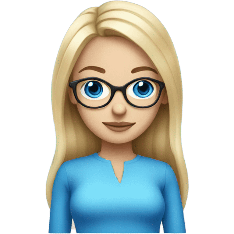 Blonde girl with blue eyes and a middle parting with blue glasses and hourglass body emoji