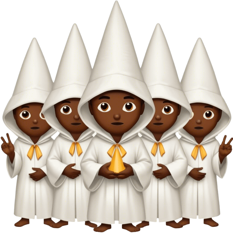 a group of african people wearing all white robes, pointed dunce hoods emoji