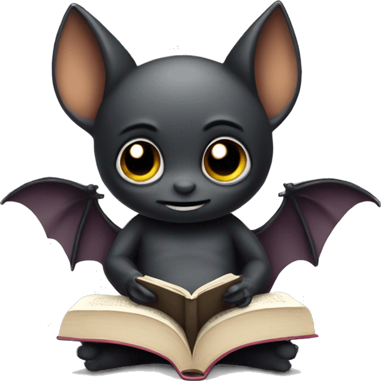 Cute bat reading a book emoji