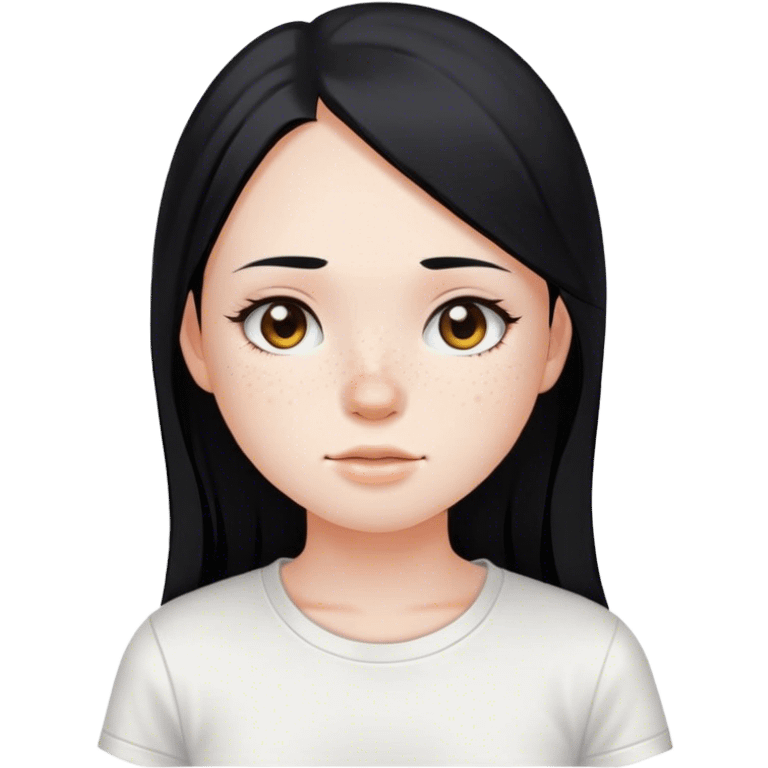 A teen girl with round face, freckles, long black straight hair, and pale skin emoji