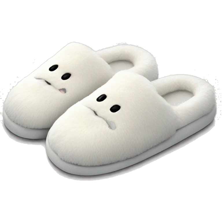 Fluffy white slip-on bath slippers emoji