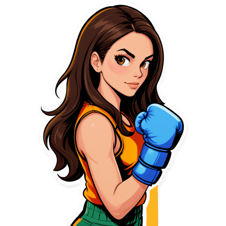 à beatiful long hair brunette with boxer gloves emoji