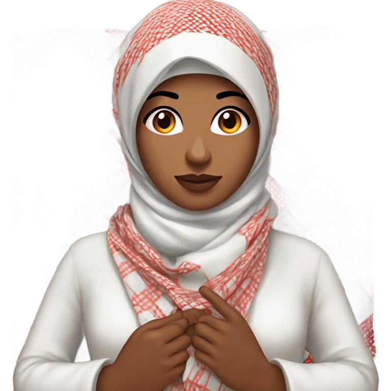 Women holding red and white checkered kuffiyeh in her hands emoji