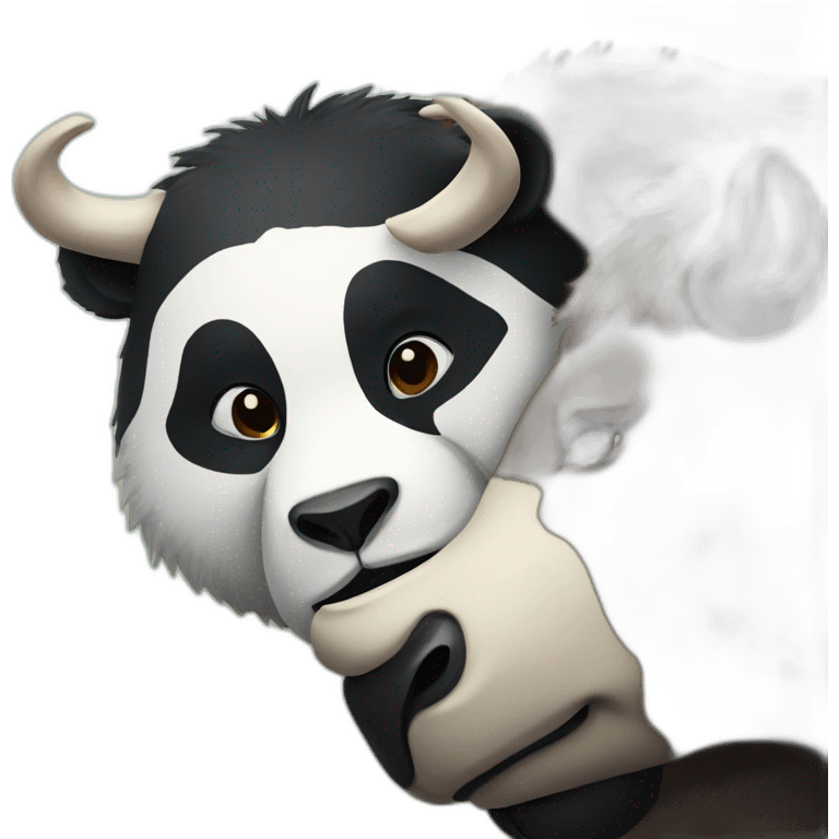 Panda and bison cuddling emoji