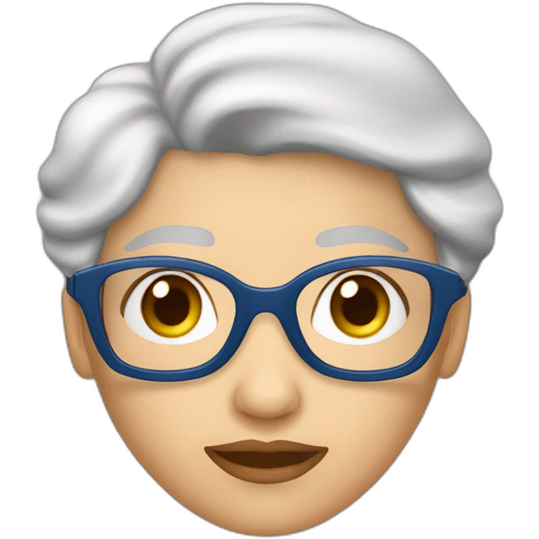 Abuela , cabello rubio canoso, ojos azules, lentes rojisos,nariz normal , cabello medio , hermosa emoji