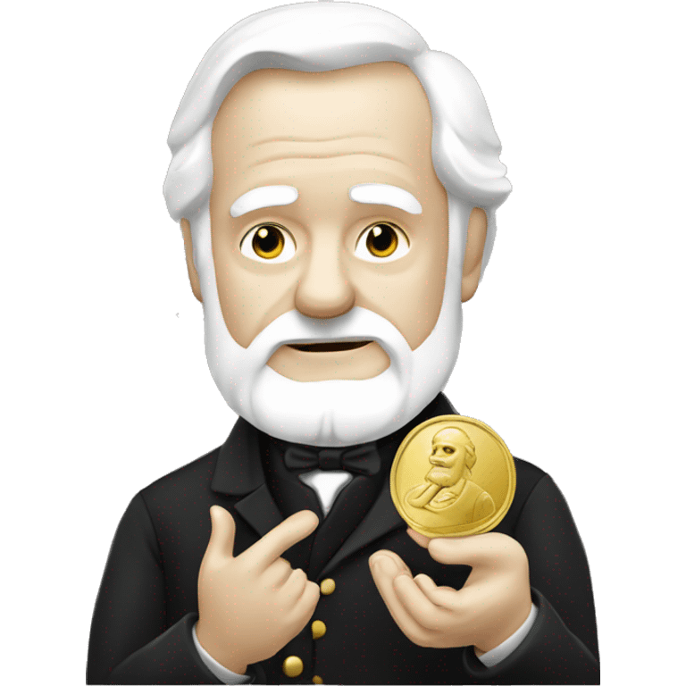 Victor Hugo holding a gold coin in his hand emoji