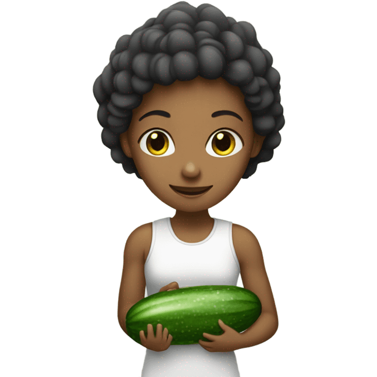 Girl holding a cucumber emoji