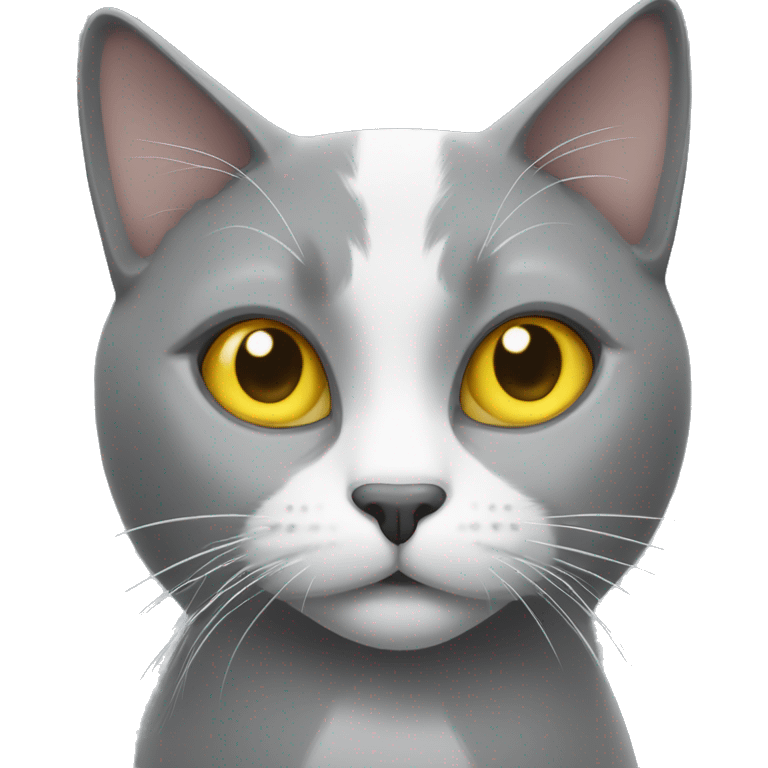 Grey and white cat with yellow eyes emoji