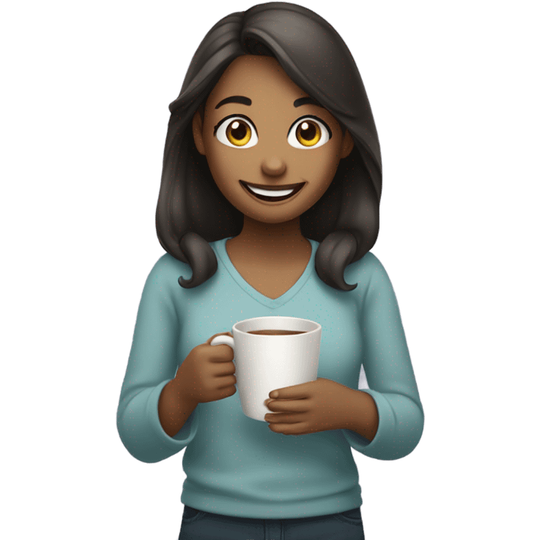 smiling girl with cup emoji