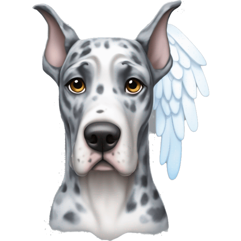 Blue Merle Great Dane wearing a angel costume  emoji