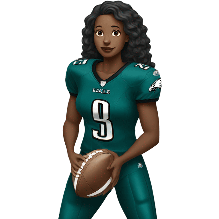 Black woman with football and eagles jersey emoji