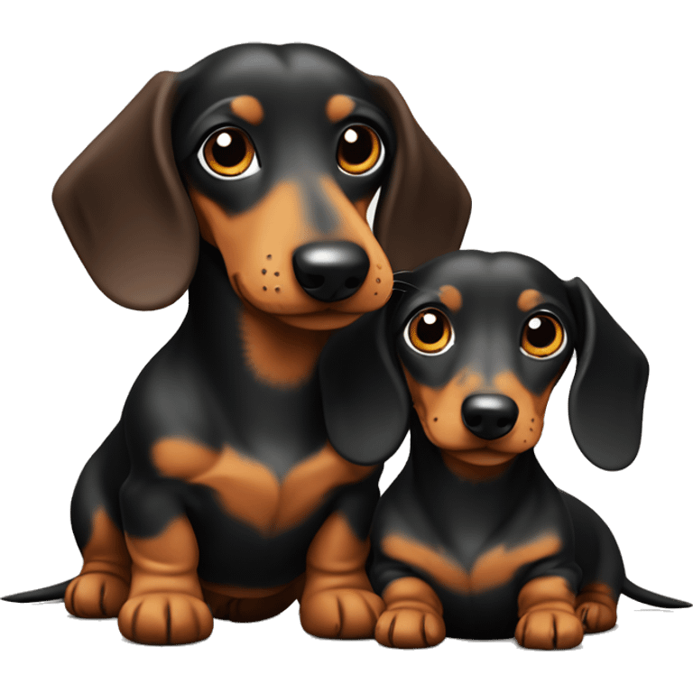 Two mini dachshund of different sizes and colours in love  emoji