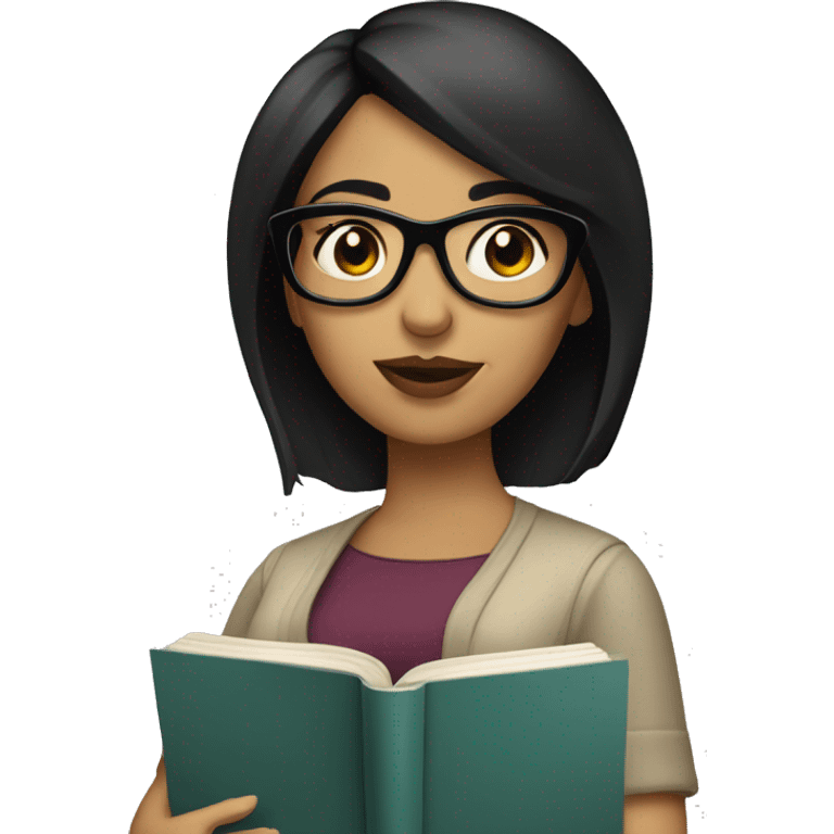 Hispanic woman with short straight black hair  and dark glasses with a book emoji