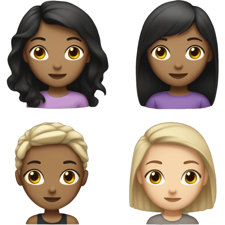 A girl with light skin and straight black hair, a girl with short brown hair and light skin, emoji