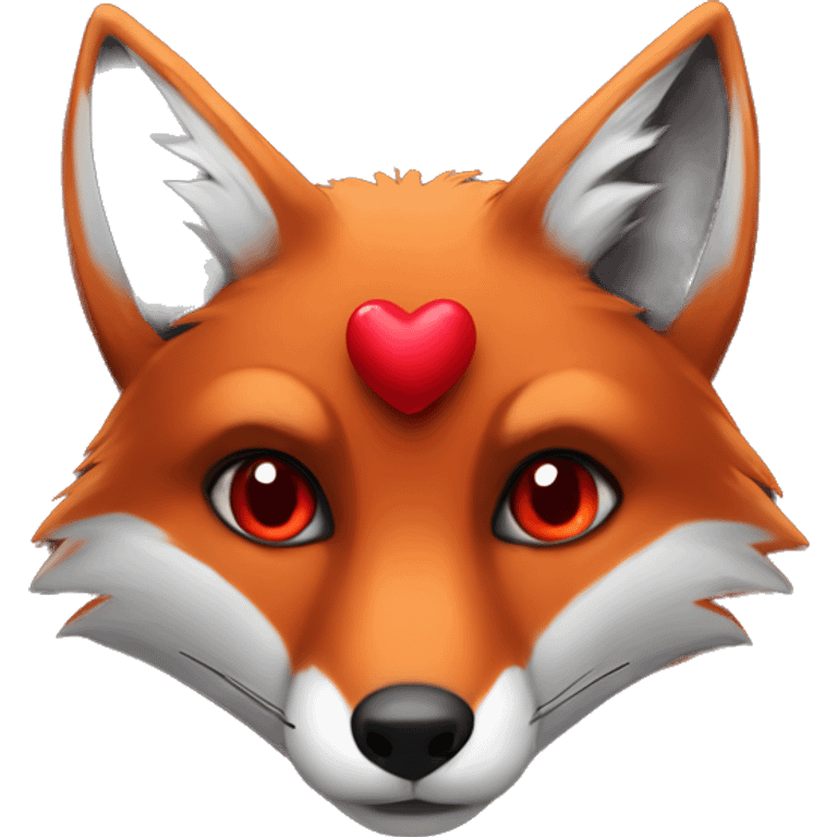 dark red fox face with tiny red heart instead of eyes emoji