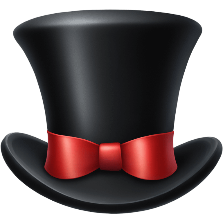 A black top hat displaying a red ribbon around the base. The ribbon forms a visible bow at the front, with the ends falling slightly over  emoji