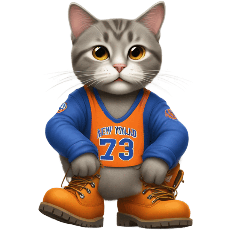 cat in timbs, New York knicks jersey and smoking  emoji