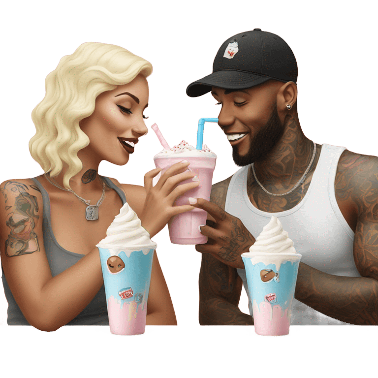 Photo model tattooed couple drinking milkshakes emoji