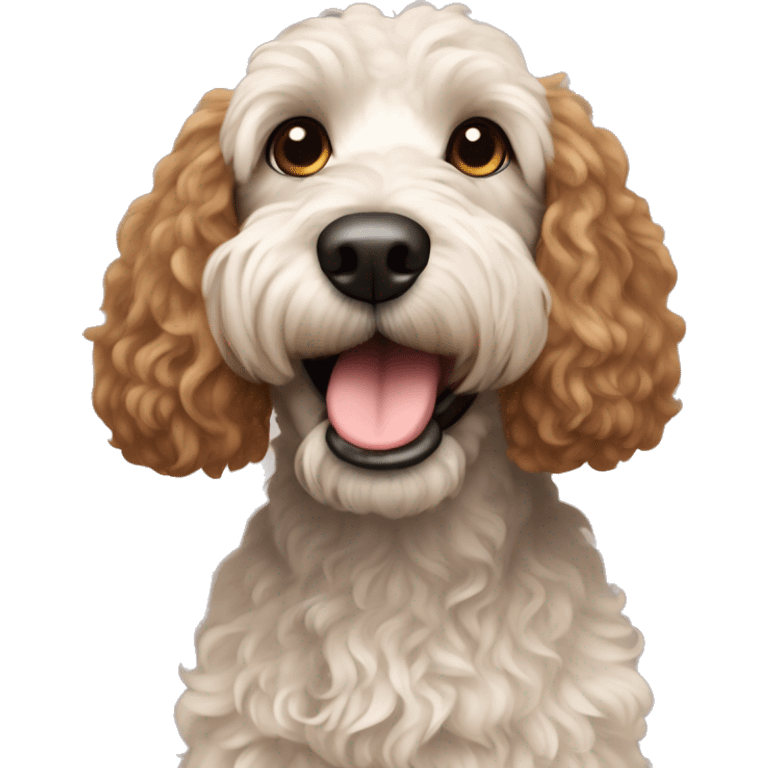 A spoodle breed dog with curly brown short hair  emoji