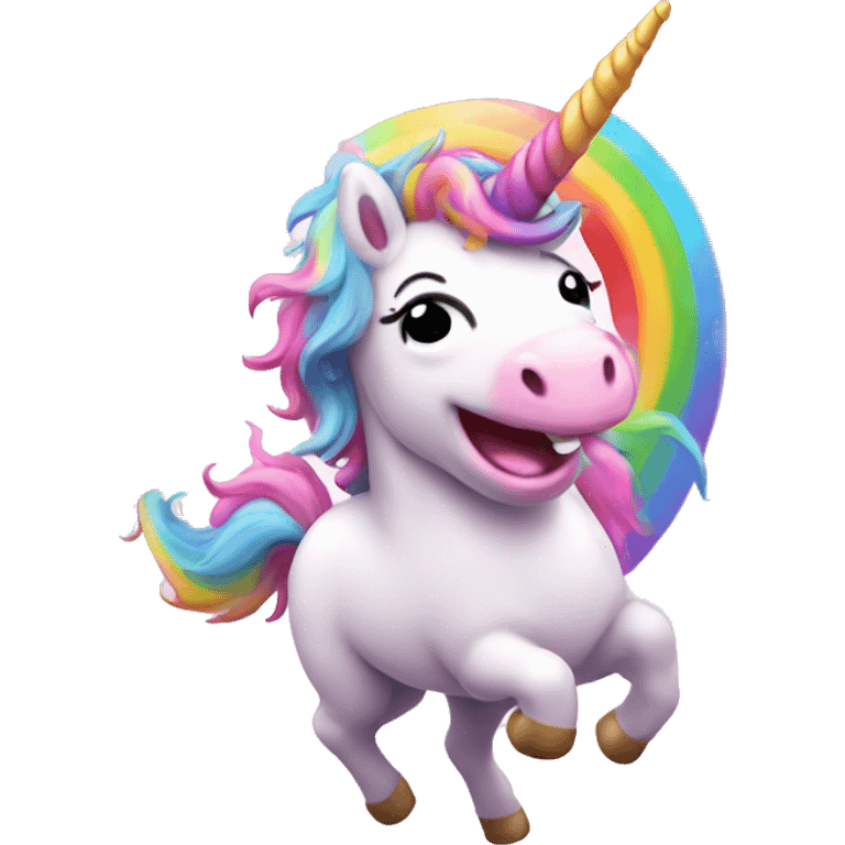 pink fluffy unicorn dancing on rainbow  emoji