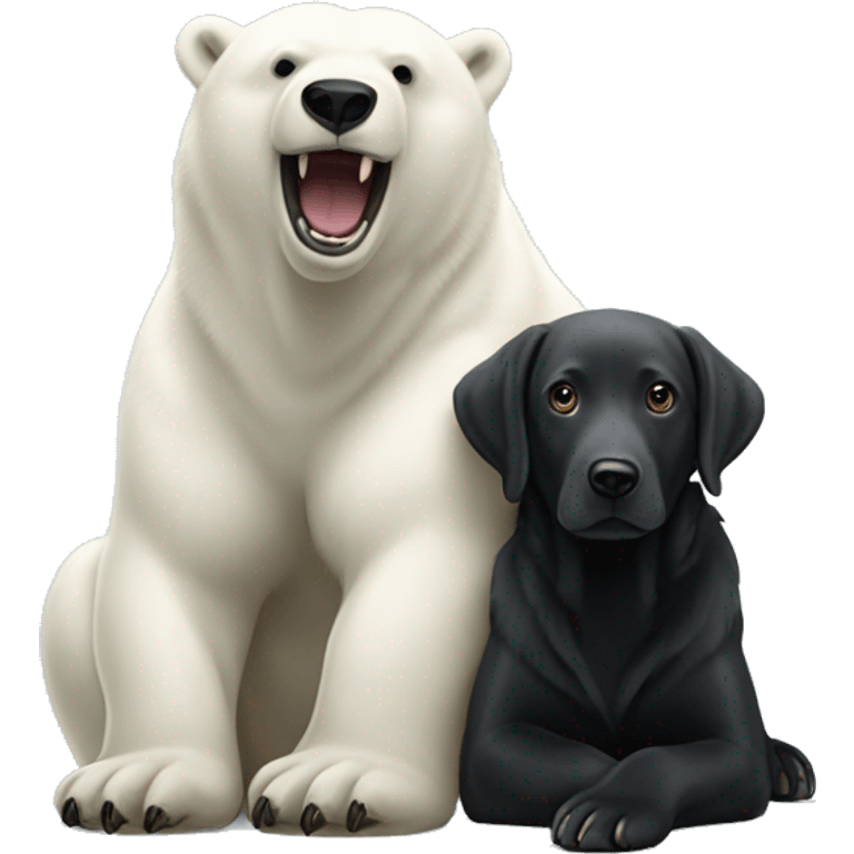 polar bear with mouth open hugging black Labrador  emoji